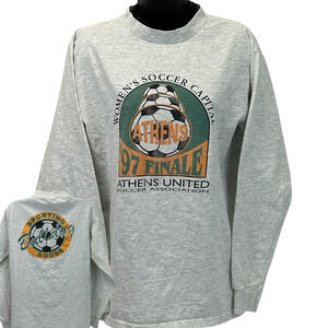 Vintage 90s Womens Athens United Soccer Association T Shirt Gray Unisex M Medium